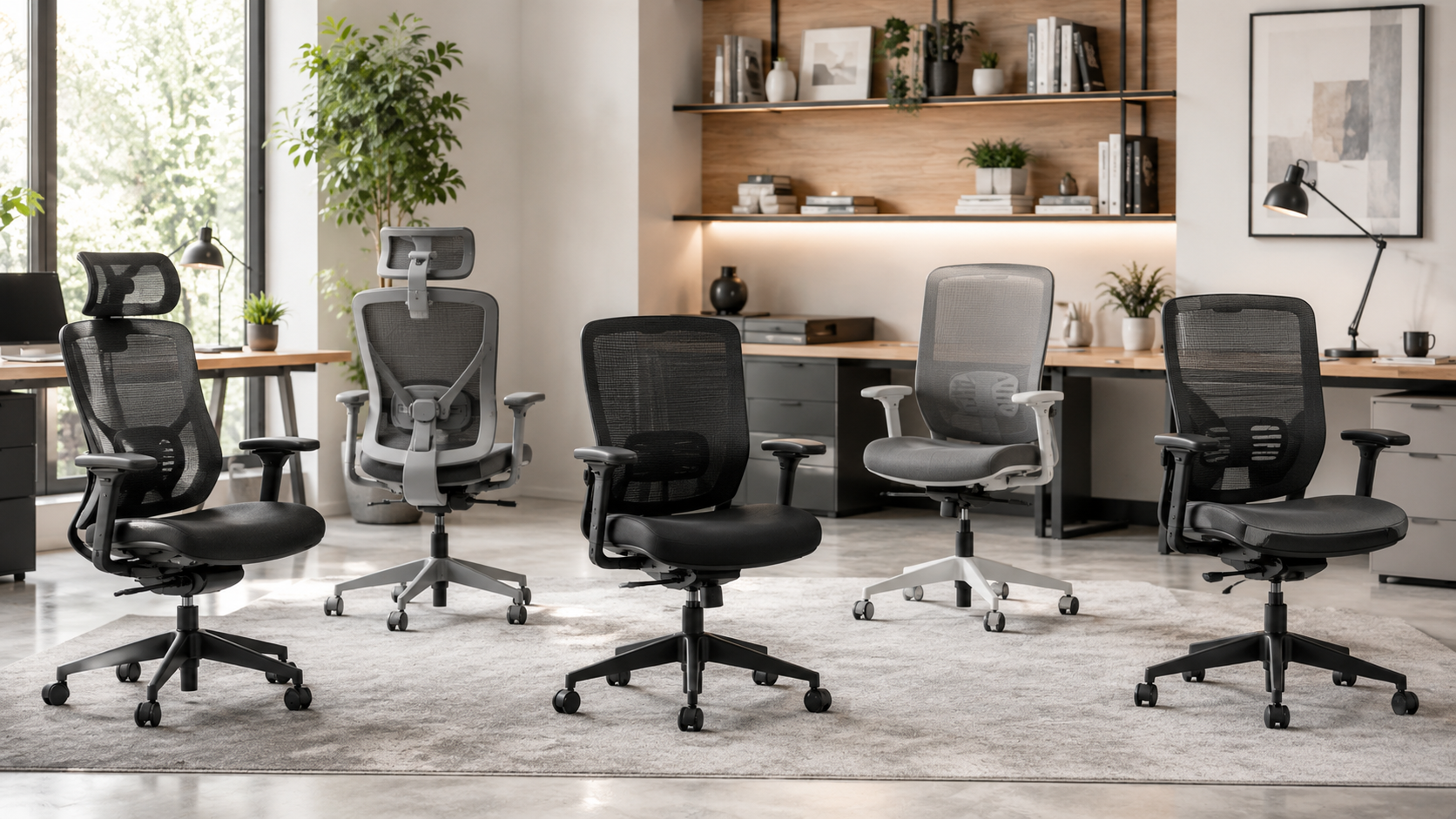 Mesh office chairs collection image featuring breathable mesh desk chairs, ergonomic mesh computer chairs, high-back mesh office chairs, lumbar support seating, and modern home office workspaces.