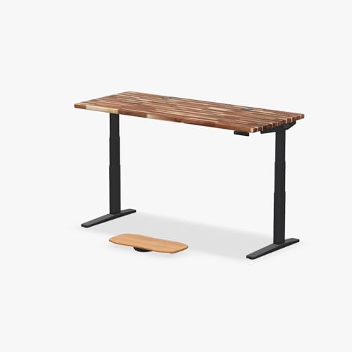 UPLIFT DESK Acacia Butcher Block (72 x 30 inch) Standing Desk 2-Leg V3 Adjustable Stand Up C-Frame (Black), Advanced Keypad, Wire Grommets, Wire Tray, Rocker Board