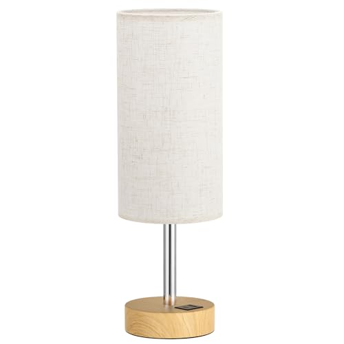 Dicoool Touch Bedside Table Lamp with USB - 3 Way Dimmable Wood Lamp for Bedroom Nightstand, Desk Lamp with Charging Station for Dorm, Living Room, Office, Kids Room, Small, 14in