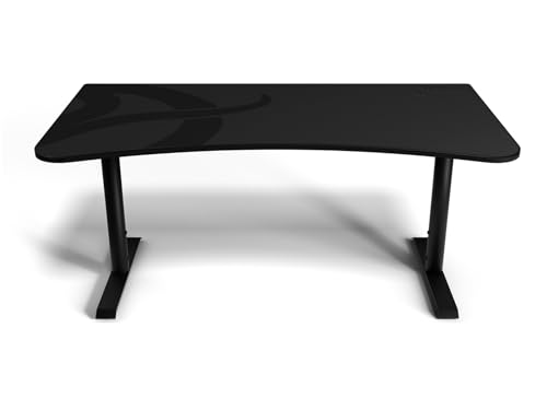 Arozzi Arena Ultrawide Curved Gaming and Office Desk with Full Surface Water Resistant DeskMat Custom Monitor Mount Cable Management Cut Outs Under The Desk Cable Management Netting - Dark Grey