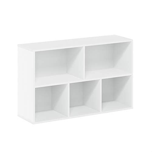 Furinno LUDER Book Shelf, 5-Cube Bookshelf, Reversible Bookcase, 9.4 x 19.5 x 31.5, Easy Assembly, for Living Room, Bedroom, Home Office, White