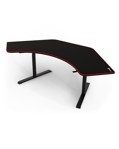 Arozzi Arena Angelo L Shaped GamingDesk, PC GamingDesk L Shape, Height Adjustable L Shaped Standing Desk for Home Office, with Full Coverage Mouse Pad (Black)