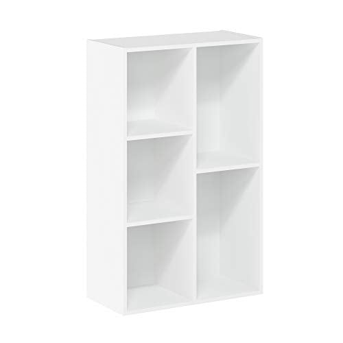 Furinno LUDER Book Shelf, 5-Cube Bookshelf, Reversible Bookcase, 9.4 x 19.5 x 31.5, Easy Assembly, for Living Room, Bedroom, Home Office, White