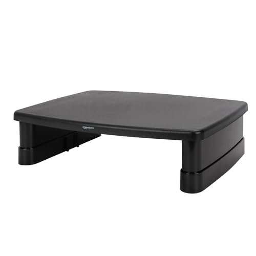 Amazon Basics Height Adjustable Monitor Stand Riser with Storage Organizer, Multifunctional Desk Accessories for Reduced Neck Strain - Fits Monitors, Laptops Up to 22lbs, Black