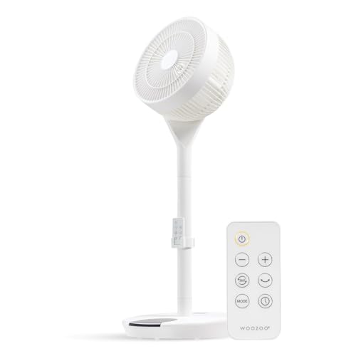 IRIS USA WOOZOO Pedestal Standing Fan, 360 Oscillating Fan, Vortex Fan, DC Motor Quiet and Eco Friendly, Remote Equipped 5-in-1 Fan with Timer/ 12 Speed Settings, Touch Panel, Height Adjustable, White