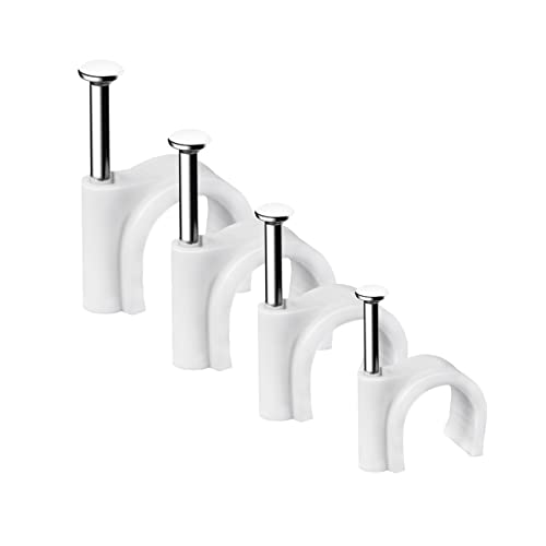 Abnii Cable Clips, 400 Pcs, 4mm 6mm 8mm 10mm, Wire Wall Clips with Steel Nails, Ethernet Cable Clips, Cable Tacks Coax Holder Clips, RG6 RG59 CAT6 RJ45 Cable Cord Clips, White…