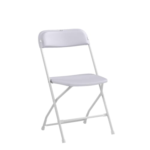 VINGLI 10 Pack White Plastic Folding Chair, Indoor Outdoor Portable Stackable Commercial Seat with Steel Frame 350lb. Capacity for Events Office Wedding Party Picnic Kitchen Dining