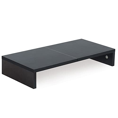 TEAMIX 20 Inch Monitor Stand Riser, Black Desktop Stand for PC/TV/Laptop/Printer, Wood Monitor Riser with Storage, Computer Stand Keyboard Organizer