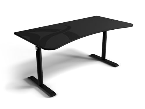 Arozzi Arena Ultrawide Curved Gaming and Office Desk with Full Surface Water Resistant DeskMat Custom Monitor Mount Cable Management Cut Outs Under The Desk Cable Management Netting - Dark Grey