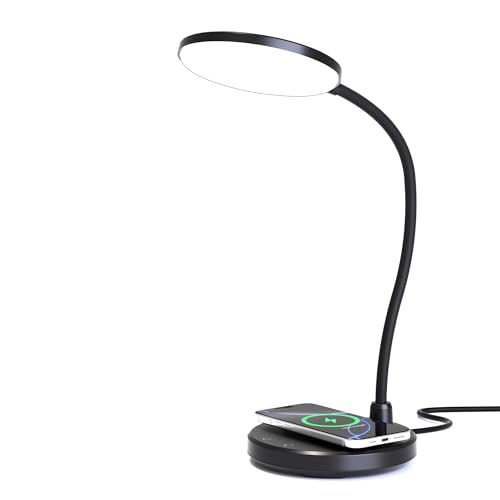 Sailstar Desk Lamp for Home Office, Small Desk Lamp with Wireless Charger, Dimmable 3 Color Modes Study Lamp, Adjustable Neck 800LM Eye-Caring Desk Light, Bedside, College Dorm, Adapter Included
