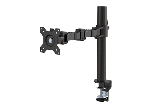 Amazon Basics Single Computer Monitor Stand with Cable Management, Height Adjustable VESA Desk Arm Mount, Fully Adjustable Tilt and Rotation, Steel, Black, Fits 13-30" Screens