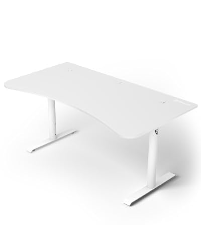 Arozzi Arena Large Gamer Desk - 63x32” Adjustable Height PC Gaming Desk with Storage for Cables & Triple-Monitor Support - Full-Surface Washable Mousepad - Pure White