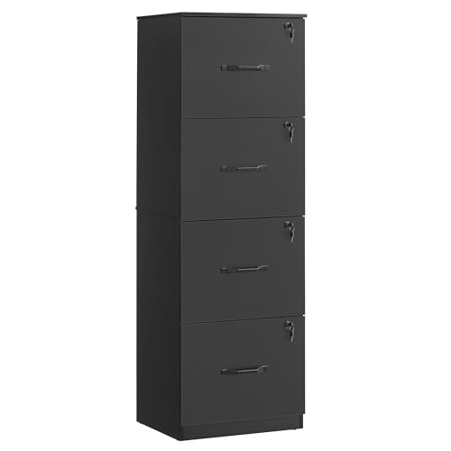 VASAGLE Custos Collection 4-Drawer Vertical File Cabinet for Home Office, Printer Stand, with 4 Lockable Drawers, Adjustable Hanging Rail, for A4 and Letter-Size Files, Ink Black UOFC082B02