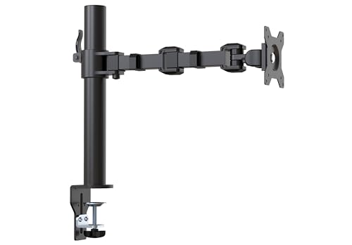 Amazon Basics Single Computer Monitor Stand with Cable Management, Height Adjustable VESA Desk Arm Mount, Fully Adjustable Tilt and Rotation, Steel, Black, Fits 13-30" Screens