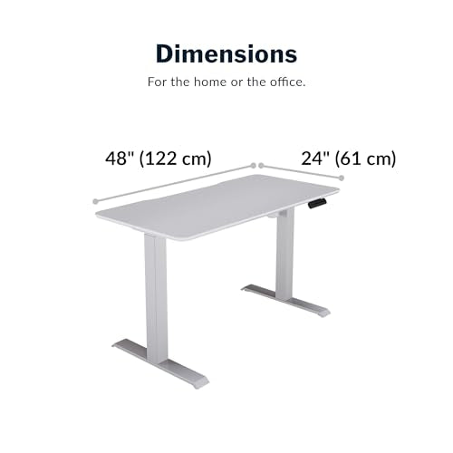 Vari Essential Electric Standing Desk for Home Office – 48x24 Sit-Stand VariDesk, 4 Memory Height Presets, 2-Piece Laminate Wood Top, Sturdy T-Style Legs, Supports 150 Lbs + Easy Assembly (White)