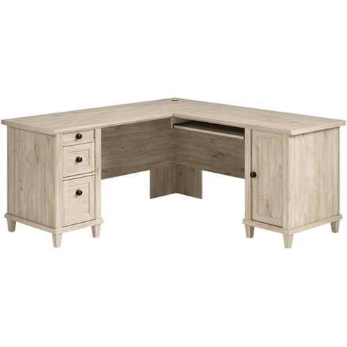 Sauder Hammond Chalk Oak L-Shaped Desk with Cord Management, Chalk Oak Finish