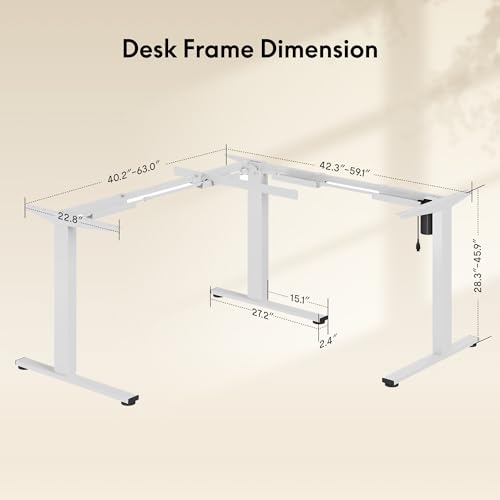 FLEXISPOT Electric Height Adjustable Standing L Shaped Corner 3 Legs Ergonomic Sit Stand Desk Frame for Home and Office, White