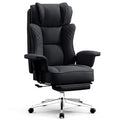 OwgeinSet Big and Tall Office Chair, Ergonomic Leather Reclining Chair with Footrest, High-Back Comfy Executive Computer Desk Chairs with Lumbar Support, Wide Seat, 400LBS (Black)