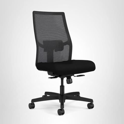 HON Ignition 2.0 Mid‑Back Armless Ergonomic Office Chair with Lumbar Support, Standard Synchro‑Tilt, Adjustable Arms, Mesh Desk Chair for Home Office, Black Frame, Black