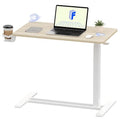 FLEXISPOT H7 Adjustable Overbed Bedside Table with Wheels Pneumatic Mobile Standing Desk Laptop Desk Rolling Computer Cart Movable Overbed Table Hospital Home Use(31.5" W x 17.7" D, White Wood Grain)