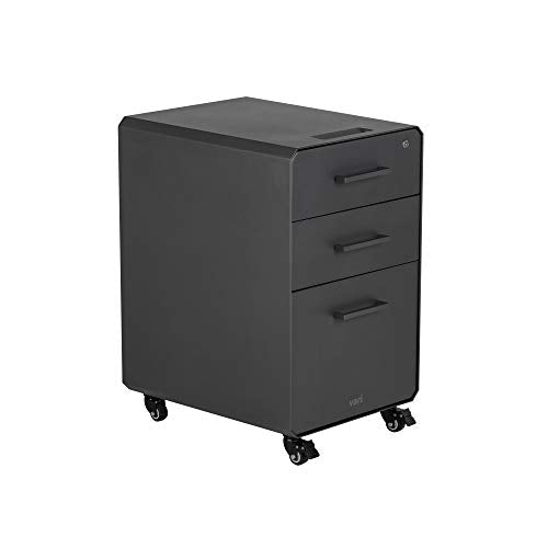 Vari Three Drawer File Cabinet - Mobile Filing Cabinet for Home or Office - Hanging File Storage - Lockable Drawers with Heavy-Duty Steel and Rolling Casters - Charcoal Grey