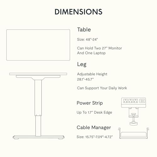 FLEXISPOT EN2 Whole-Piece Standing Desk with Clamp Power Strip, 48 x 24 Electric Stand Up Height Adjustable Desk with Cable Management (White Frame + 48" Maple Top)