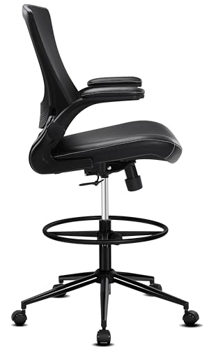 Misolant Tall Office Chair for Standing Desk, Drafting Chair with Footrest Ring, PU Leather Recline High Office Tall Desk Chair with Adjustable Lumbar Support