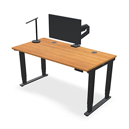 Uplift Bamboo (60 x 30 inch) Electric Standing Desk V3 (Indus.) 4-Leg Adjustable Stand Up Desk, Advanced Keypad, Wire Grommets, Wire Management Tray, Bamboo Rocker-X Board