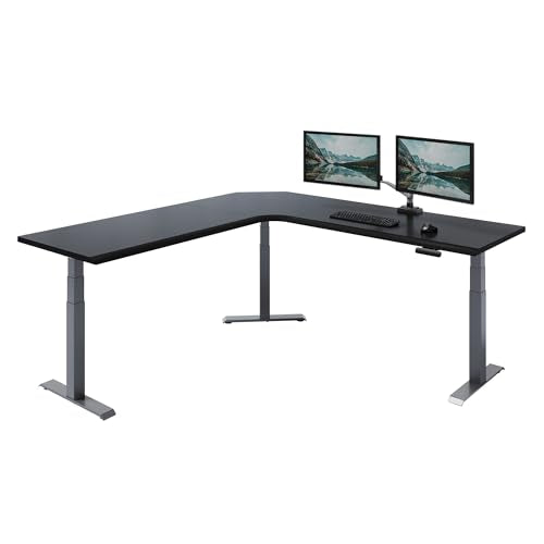 Vari ComfortEdge 80x80 L-Shape Electric Standing Desk – Height Adjustable Sit-Stand VariDesk for Corner Office with Reversible Left/Right Design + Black Top/Slate Legs (Ships in 4 Boxes)