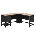 Sauder Cottage Road L Shaped Desk Computer Desk with Drawers, Home Office Desk with Optional File Cabinet Storage, Cable Management, in Raven Oak Finish