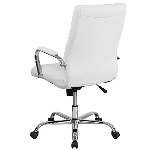 Flash Furniture Whitney High-Back Swivel LeatherSoft Desk Chair with Padded Seat and Armrests, Adjustable Height Padded Office Chair, White/Chrome