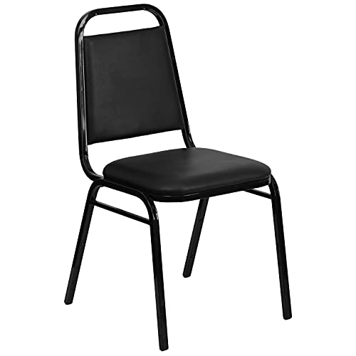 Flash Furniture Hercules Series Trapezoidal Vinyl Banquet and Event Chairs, Commercial Event Chairs with Padded Seats and Backs, Set of 4, Black