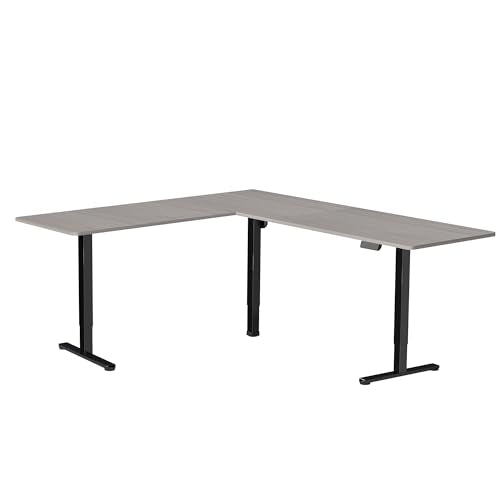 VIVO Corner Standing Desk, 75 x 63 inch Reversible L-Shaped Workstation, Electric Height Adjustment, Home, Office, and Reception Rooms, Dark Gray Table Top Black Frame, DESK-E3CTG-75