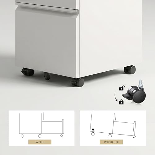 DEVAISE 2 Drawer Mobile File Cabinet with Lock, Commercial Vertical Metal Filing Cabinet for Home Office, Fully Assembled Except Casters, White