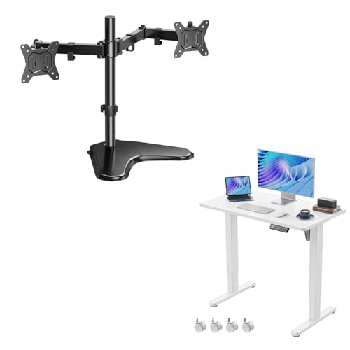 HUANUO 32 inches Dual Monitor Stand & HUANUO Electric Small Standing Desk