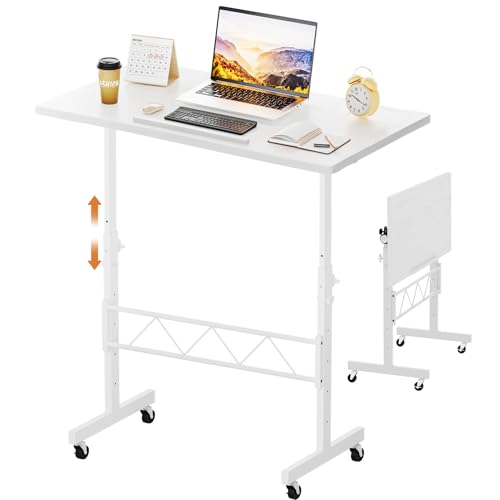 COMHOMA Standing Desk Adjustable Height & Tiltable Tabletop, Portable Stand Up Desk for Laptop, Mobile Folding Desk for Home Office Work and Walking Pad Treadmill, Height 30.7"-46.4", White