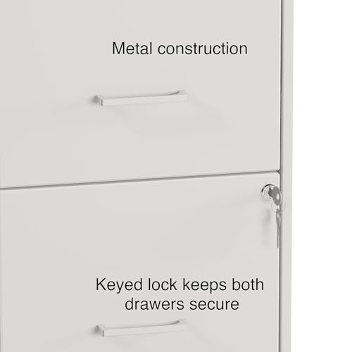 Staples 2-Drawer Vertical File Cabinet, Letter Size Documents, Lockable & Mobile, 18.9" D x 14.3" W x 26.3" H, White