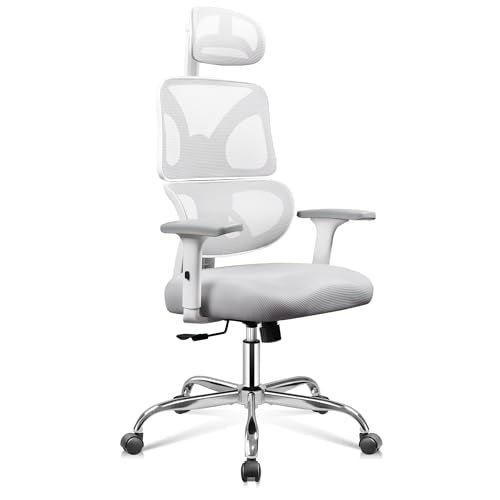 DEVAISE Office Chair Big and Tall Reclining Ergonomic Desk Chair for Long Hours, Comfy Breathable Mesh, Adjustable Armrests with Lumbar Support, White