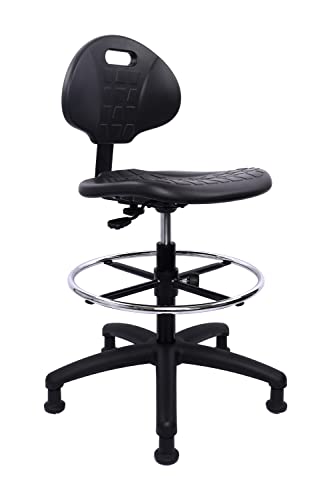 Chair Master Heavy Duty Durable Drafting Stool - Easy to Clean! Ergonomic Polyurethane Chair. Seat Height Adjustable w/Footring for Home, Automotive, Lab, Cleanroom (Non-Rolling Glides, Tall Stool).