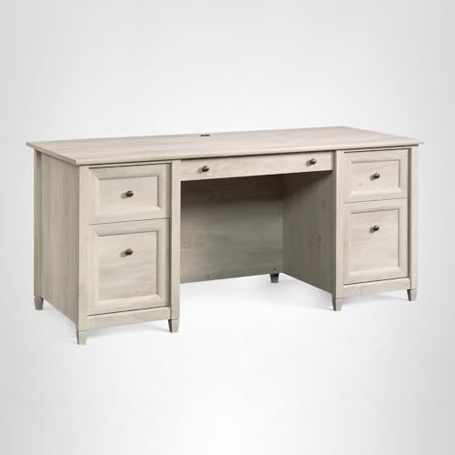 Sauder Edge Water Executive Desk, Chalked Chestnut, 65" Home Office Desk with Storage