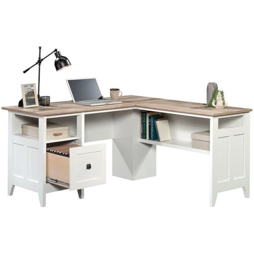Sauder August Hill L-Shaped Home Office Desk in Soft White, Soft White Finish