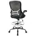 HYLONE Drafting Chair Tall Office Chair High-Back Mesh Standing Desk Stool with Adjustable Footrest Ring and Flip-Up Arms Black