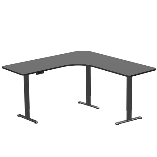 VIVO Electric Height Adjustable 71 x 71 inch Curved Corner Stand Up Desk, Black Table Top, Black Frame, Memory Controller, L-Shaped Workstation, E3C Series, DESK-KIT-E3CB2