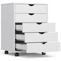 OLIXIS 5 Drawer Mobile File Cabinet Under Desk Storage Organization with Wheels Vertical Filing Chest Rolling Wood Small Desk Printer Stand for Home Office, 15.75"D x 18.74"W x 25.39"H, White