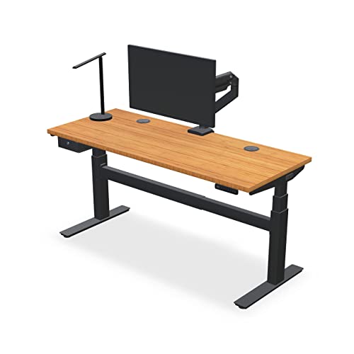 UPLIFT DESK Bamboo (72 x 24 inch) Standing Desk 2-Leg V2-Commercial Adjustable Stand Up C-Frame (White), Advanced Keypad, Wire Grommets, Wire Tray, Rocker Board