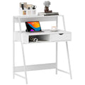 HOMCOM Home Office Desk, Computer Desk with A Frame for Small Spaces, Writing Table with Drawer and Storage Shelves, White