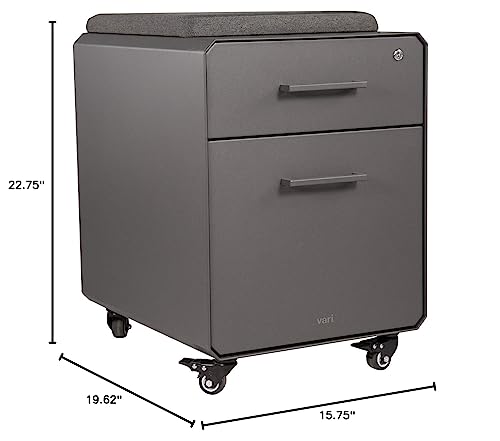 Vari Storage Seat - 2 Drawer Mobile Filing Cabinet for Under Desk Storage - Removable Seat Top - for Home or Office - Lockable Drawers with Heavy-Duty Steel and Roll & Lock Casters - Charcoal Grey