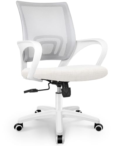 NEO CHAIR Office Desk Computer Chair Ergonomic Mesh Gaming Cushion Seat with Comfy Lumbar Mid Back Support Adjustable Height Swivel Rolling Wheels for Home Task (Ivory)