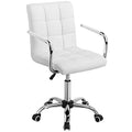 Yaheetech White Office Chair with Wheels and Armrests, Modern PU Leather Desk Chair, Mid-Back Adjustable Executive Chair, 360° Swivel