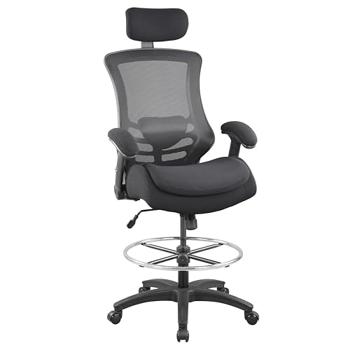 BOLISS 400lbs Ergonomic Drafting Chair,Tall Office Mesh Chair, Standing Desk Chair,Height Adjustable Armrest and Flip up Arms, Adjustable Lumbar Cushion (Black Frame Black Mesh)